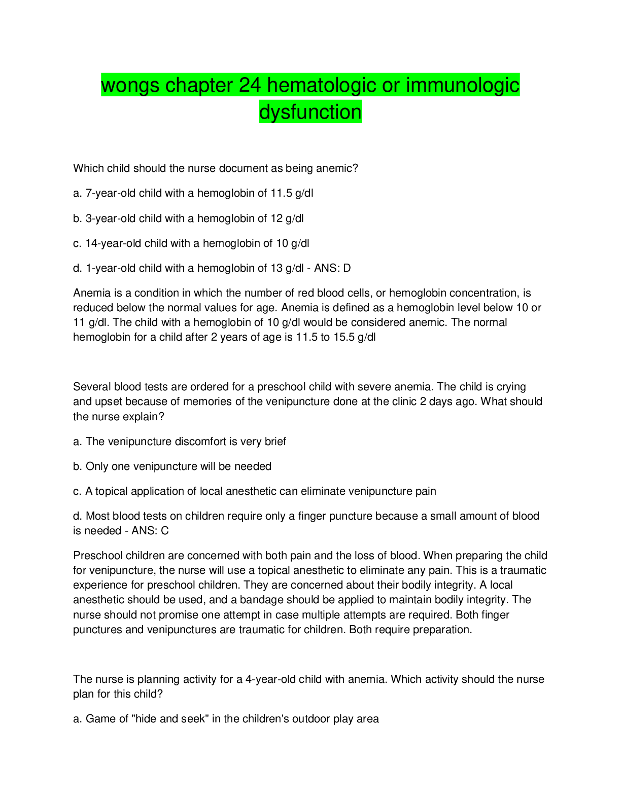 Preview image for wongs chapter 24 hematologic or immunologic  dysfunction